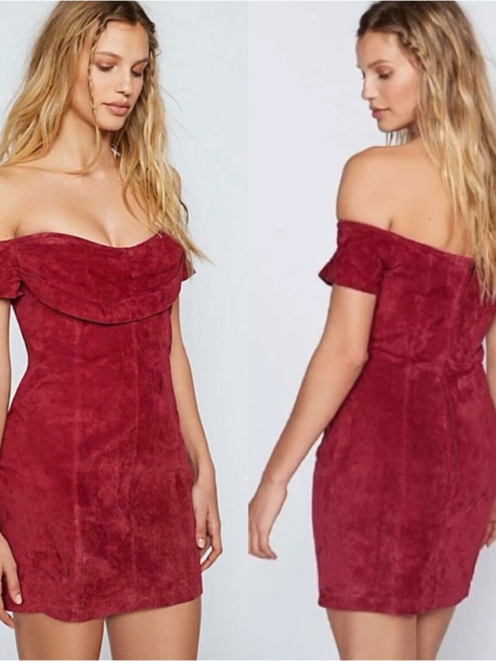FREE PEOPLE Maria Leather Suede Off Shoulder Mini Dress